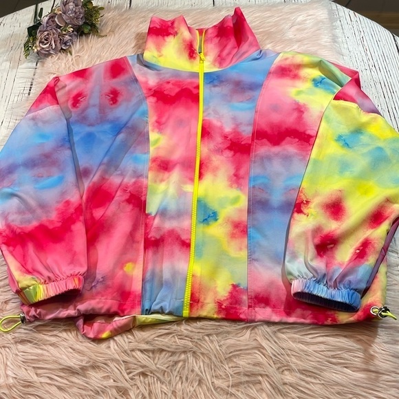 Terez Women's Tie-Dye Print Paneled Full Zip Windbreaker Jacket - Picture 2 of 10